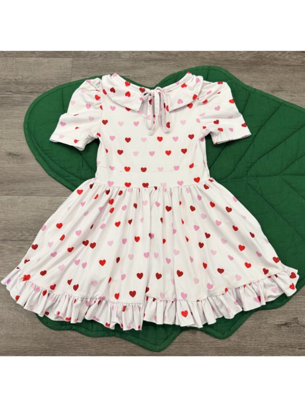 Girlhood Girls 5 Pink Red Hearts Puff Sleeve Ruffle Twirl Dress Valentine Rare H - Picture 2 of 4